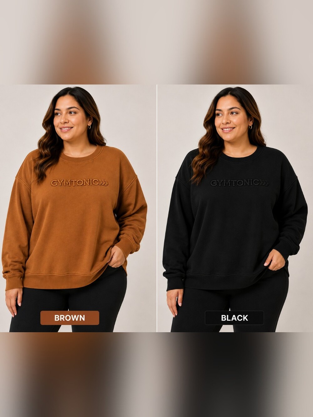 Women's Relaxed Crewneck Sweatshirt - Brown & Black